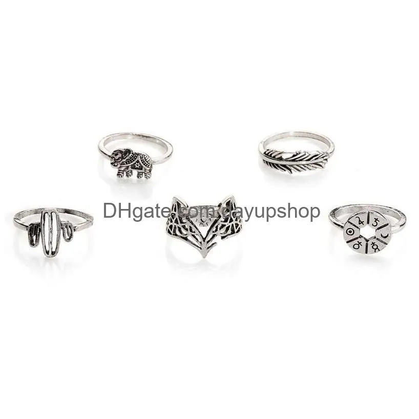 cluster rings 13pc/set vintage tibetan silver set for women big knuckle geometric pattern boho statement jewelry gift girl