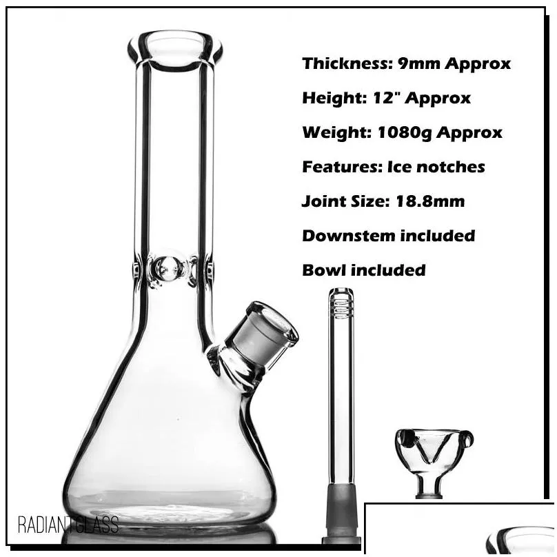 heavy 9mm glass bong hookahs beaker bongs thick elephant joint straight with catcher classical smoking water pipes designer