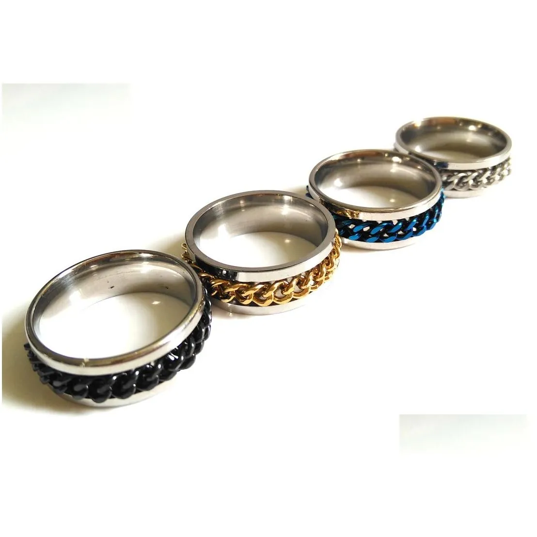 50pcs spin chain ring mens boys cool rock punk 316l stainless steel spinner ring man accessories birthday gift xmas gift 4 colors