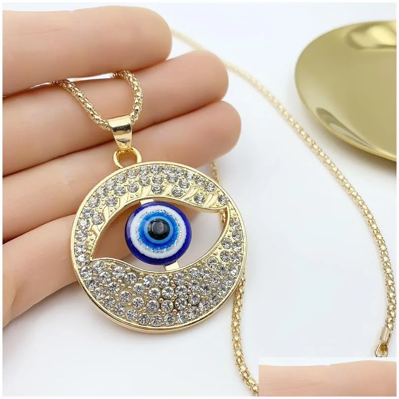 bohemian vintage turkish evil blue eye pendant necklaces fashion clavicle chain statement long necklace women jewelry femme collares