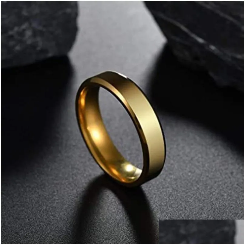 wholesale 100pcs stainless steel band rings for women 6mm polished silver gold black plated mens ring fashion jewelry wholesale lots wedding