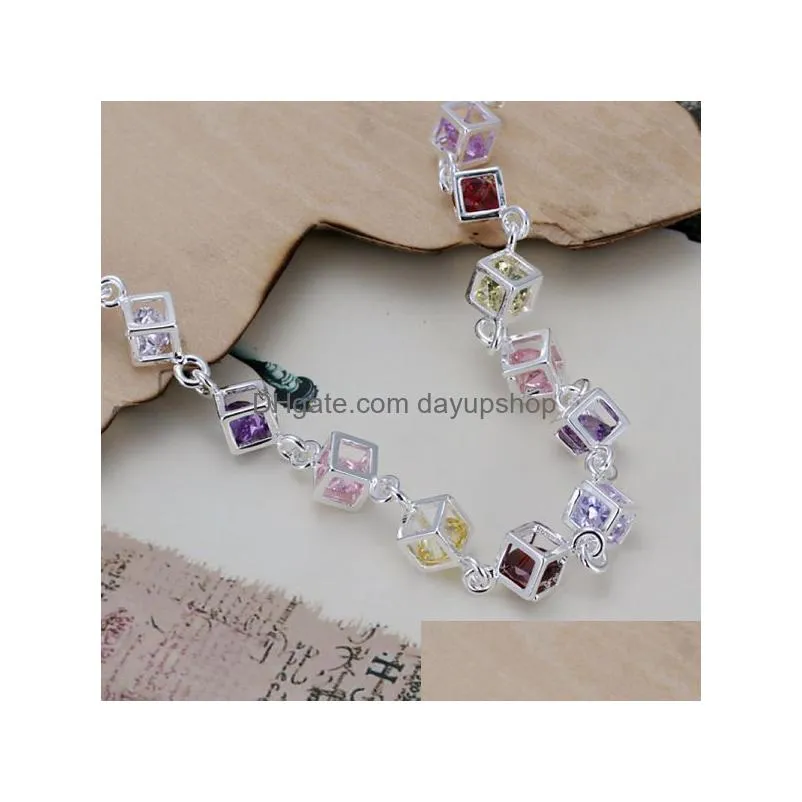 fine 925 sterling silver bracelet for women menfashion 925 silver red charm crystal chain 8inch bracelet italy 2018 new arrival