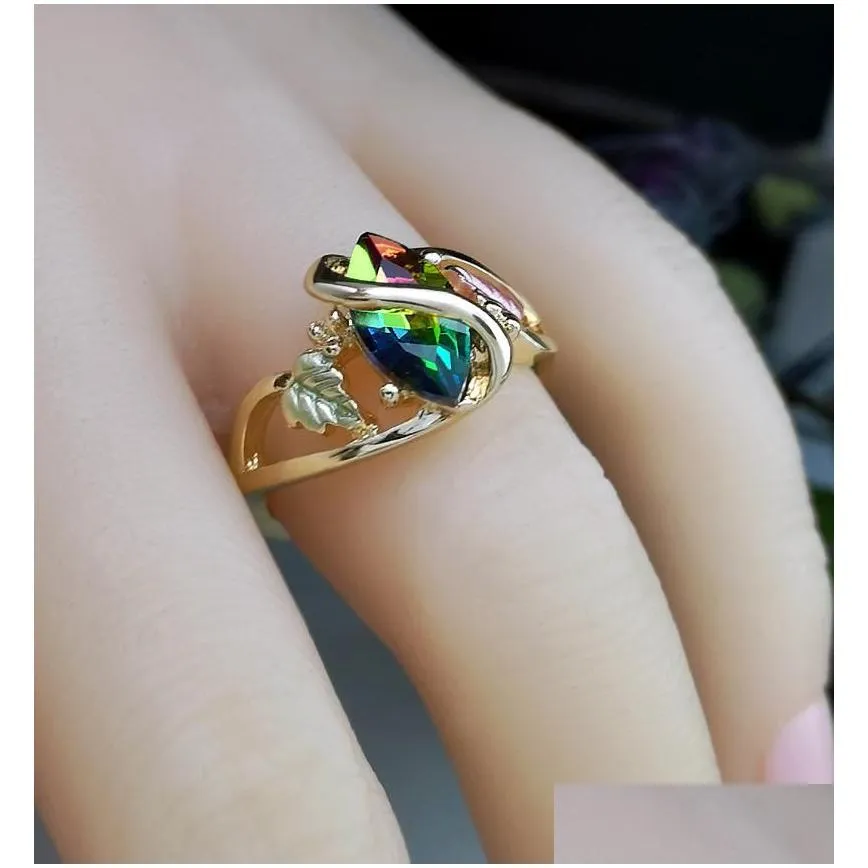 wedding rings trendy female crystal leaf thin ring charm gold color engagement luxury rainbow zircon stone for women