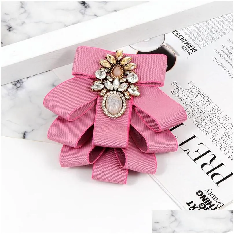 pins, brooches zhini vintage est woman pink ribbon big bow-knot brooch pin rhinestones collar shirt`s accessories fashion jewelry