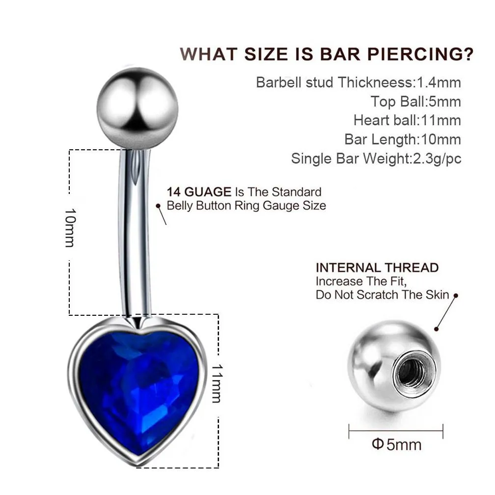 navel earring belly piercing stainless steel diamond navel nail navel ring multicolor heart style piercing body jewelry