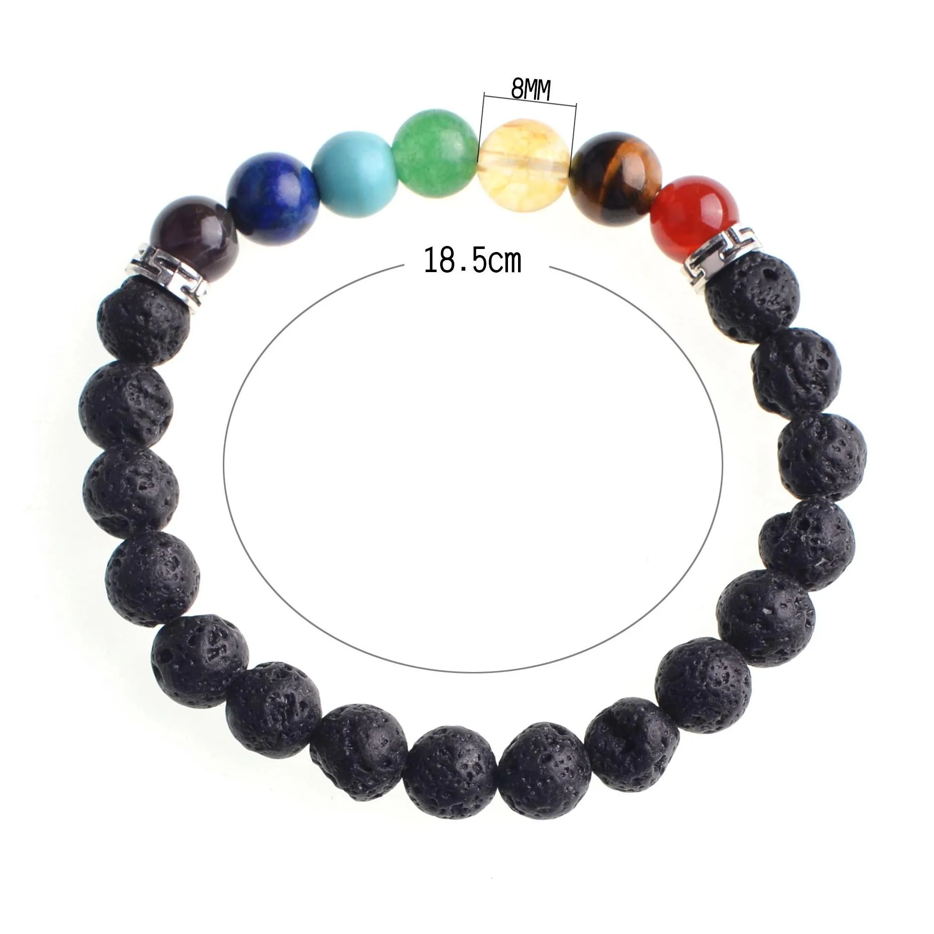 7 chakra gems crystal black lava energy volcanic stone aura healing balance harmonious Feng Shui bracelet unisex