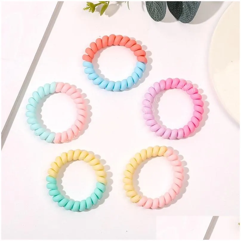 two color stretch hair tie telephone wire elastic rubber bands frosted spiral cord hair rings simple women hair accessories