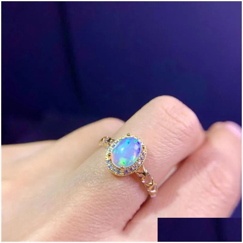cluster rings fashion 925 sterling silver oval cut natural opal gemstone wedding party adjustable vintage ring for women fine jewelry