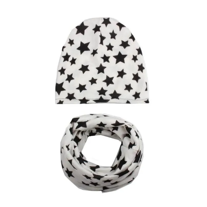 beanies unisex children casual soft print warm beanie hat and bib set winter autumn type a l as picture scot22