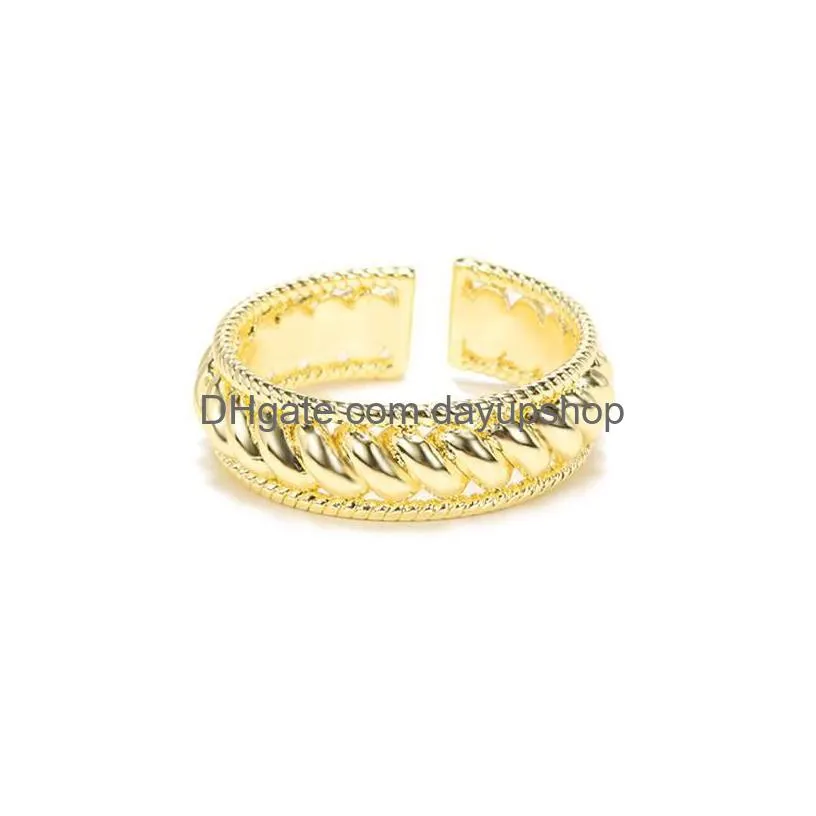 cluster rings gold braided for women men stainless steel twisted rope ring spiral hollow open wide bands finger accessories jewelry