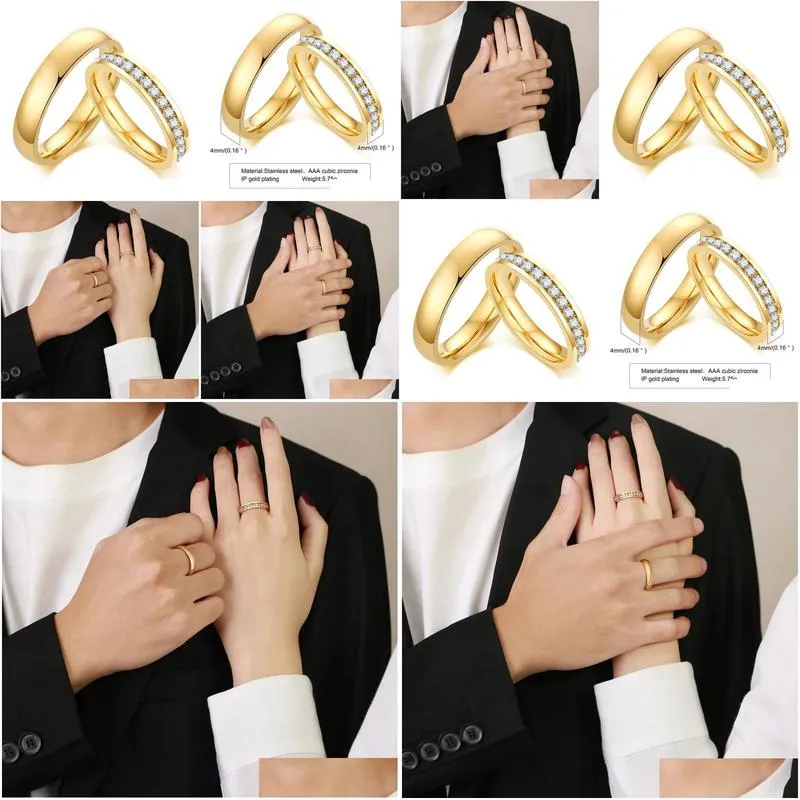 wedding rings fashion small simple cosed couple ring color gold lovers stainless steel round finger jewelry for men women