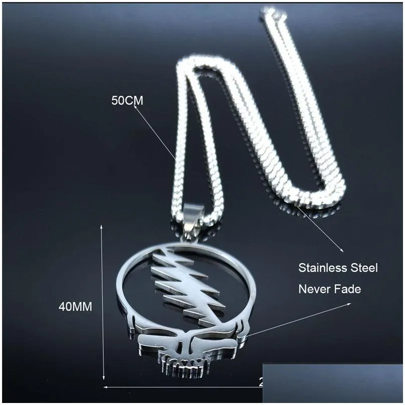grateful dead skull stainless steel chain necklace for men/women silver color jewelry cadenas mujer n4206s031