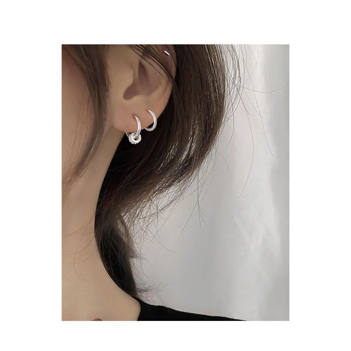 silver two wear methods small circle rhinestone stud earrings women unique design fashion light luxury jewelry