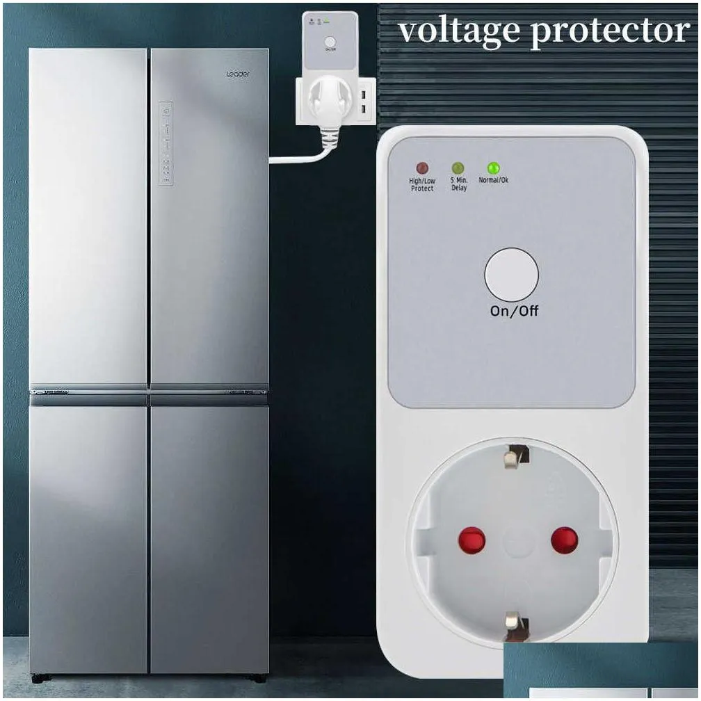  automatic voltage protector socket switcher ac 220v power surge safe protector eu plug socket voltage safe refrigerator protect
