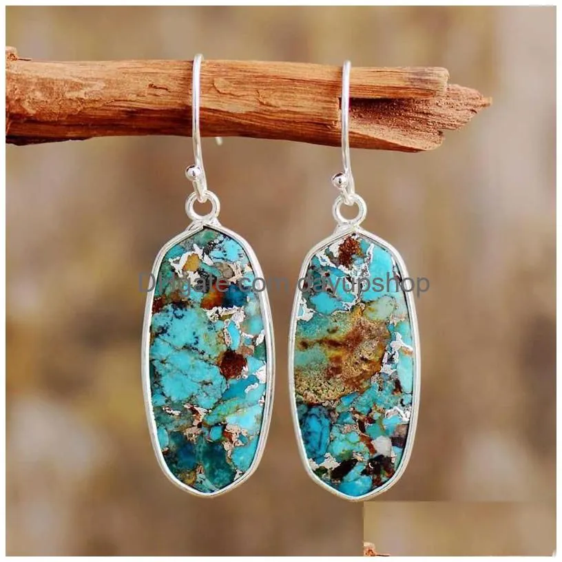 dangle & chandelier modern natural stone earrings for women fashion turquoises earring geometric elegant ol classic jewelry femme