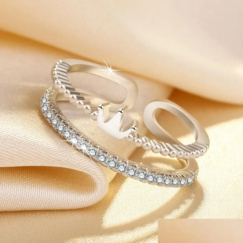 wedding rings simple female white zircon stone ring rose gold silver color engagement trendy crystal crown open for women