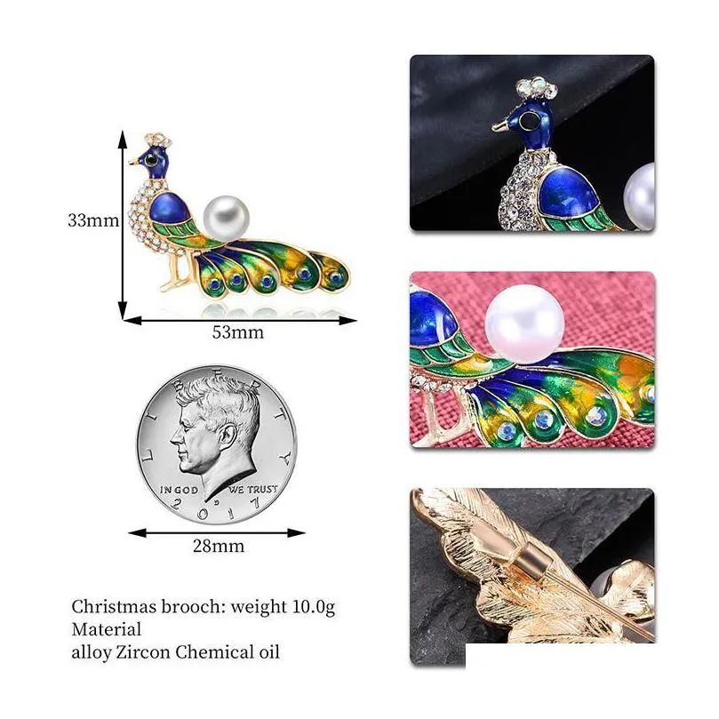 pins, brooches exquisite peacock zircon animal brooch luxurious rhinestone with high quality retro ornaments