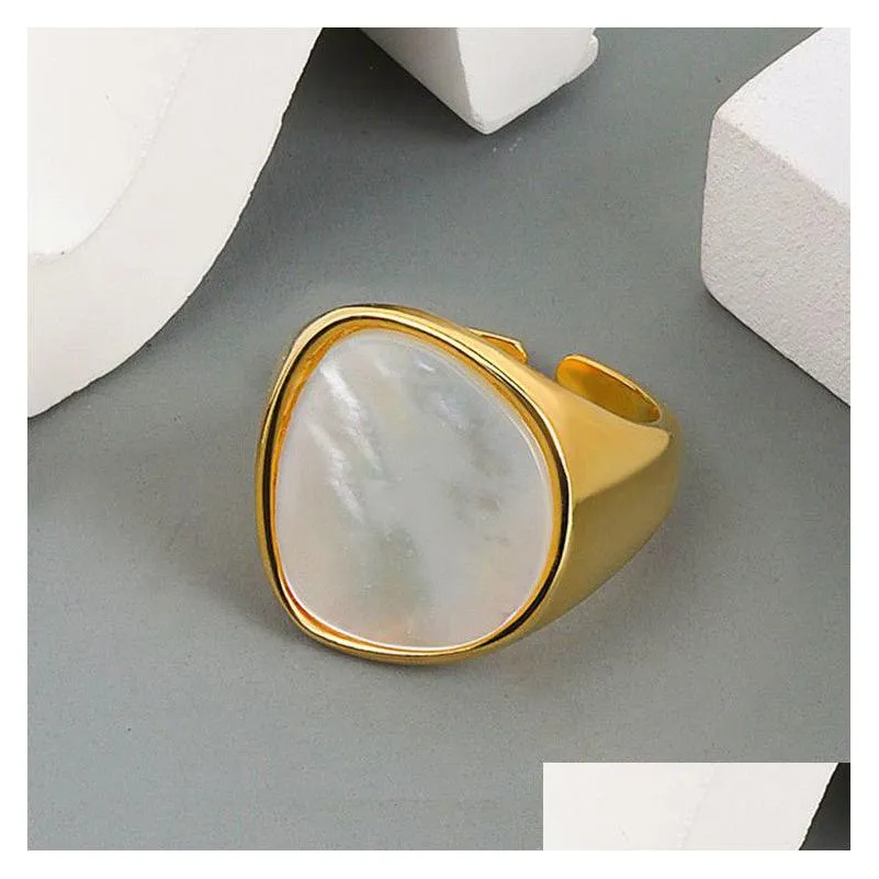 silver ring for women trend elegant creative vintage geometric white shell party jewelry birthday gifts