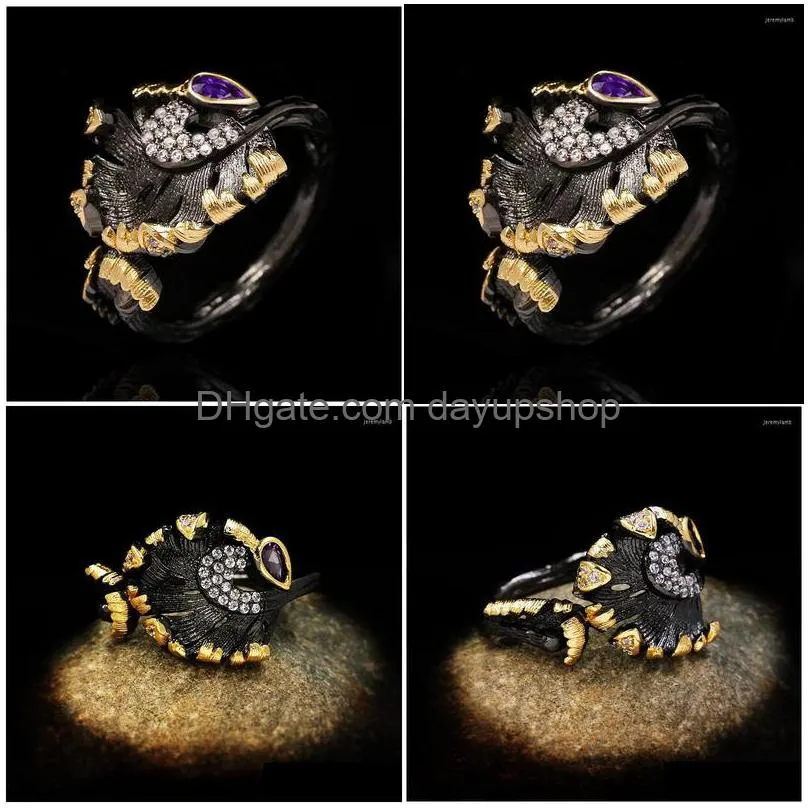 cluster rings cizeva italy jewelry vintage exaggerated black gold for women gothic amethyst tungsten wedding party christmas gifts