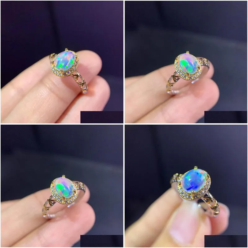 cluster rings fashion 925 sterling silver oval cut natural opal gemstone wedding party adjustable vintage ring for women fine jewelry