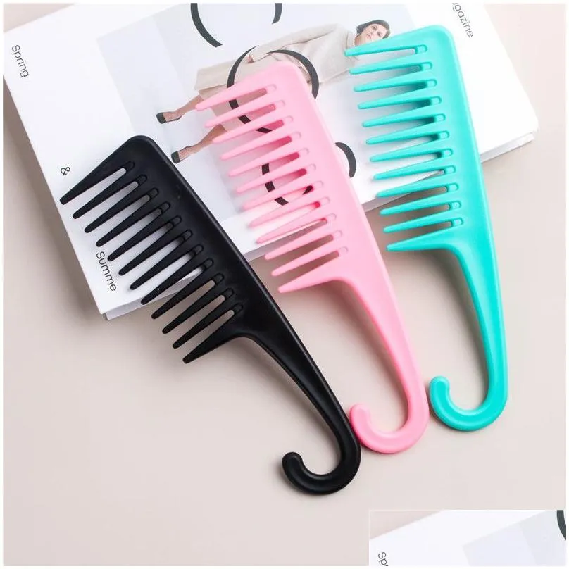 New wide tooth curved hook comb plastic large tooth comb can hook large wave curling hair perm comb