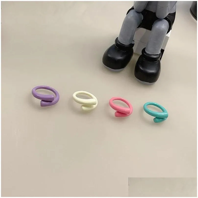 cluster rings korean opening ring colourful macaroon for women geometric round girl temperament versatile jewelry gifts