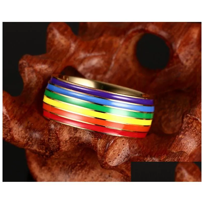2021 new fashion 316l stainless steel enamel rainbow lgbt pride ring lesbian gay wedding engagement rings for men gifts