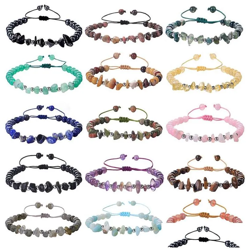 Fashionable Chakras 6mm Natural Crystal Round Beads Bracelets Adjustable Handmade Woven Gemstone Bracelets For Women