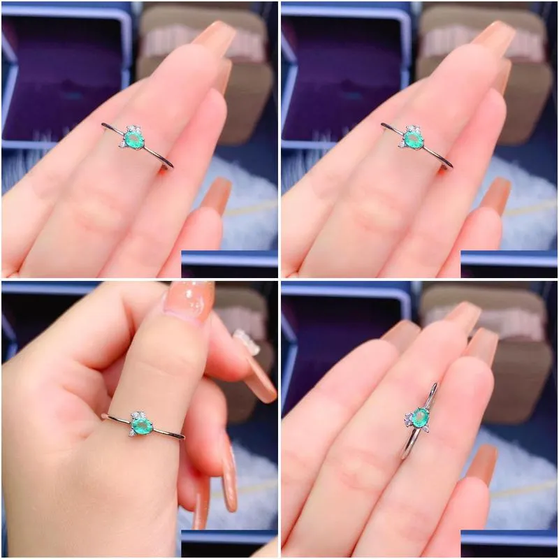 cluster rings 100% natural emerald wedding ring for woman 3mm*4mm silver party fashion 925