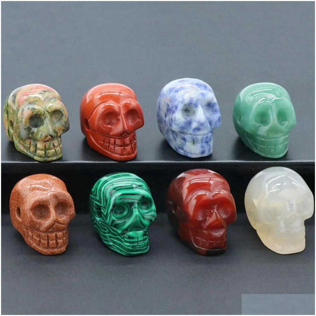 23mm Natural Turquoise Stone Skull Hand Carved Human Skull Head Sculpture Gemstone Carving