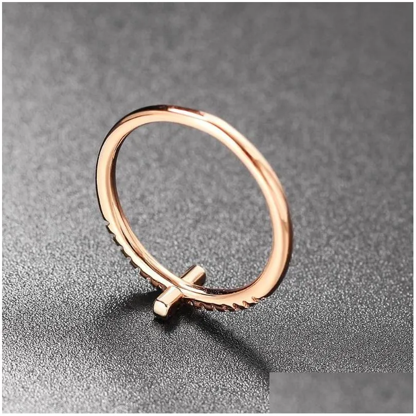 cluster rings cross ring for women korean fashion micro-inlaid zircon dainty rose gold plated crystal finger accessories jewelry r715