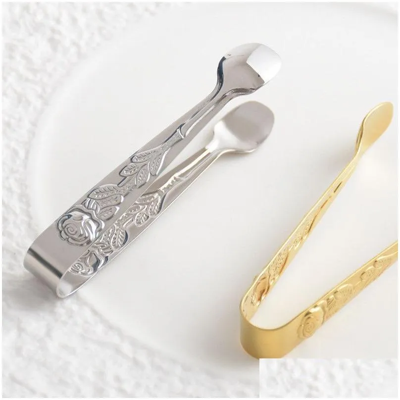 Rose Engraved Mini Tong Sugar Tong Ice Clip Kitchen Bar Tool