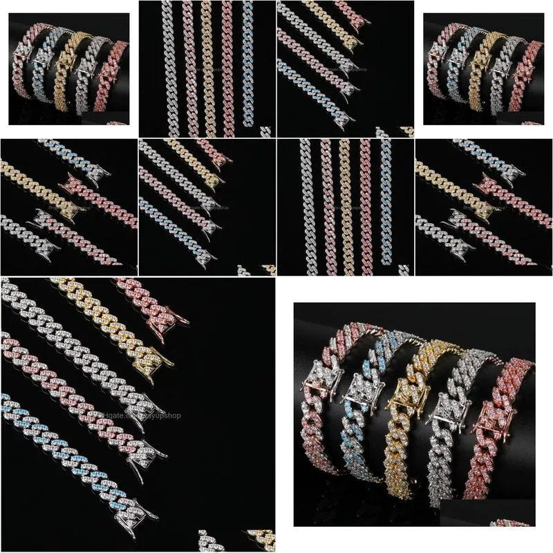 5 colors for optopns 9mm 78inch gold plated micro prong setting cz cuban bracelet link for mens jewelry9236536