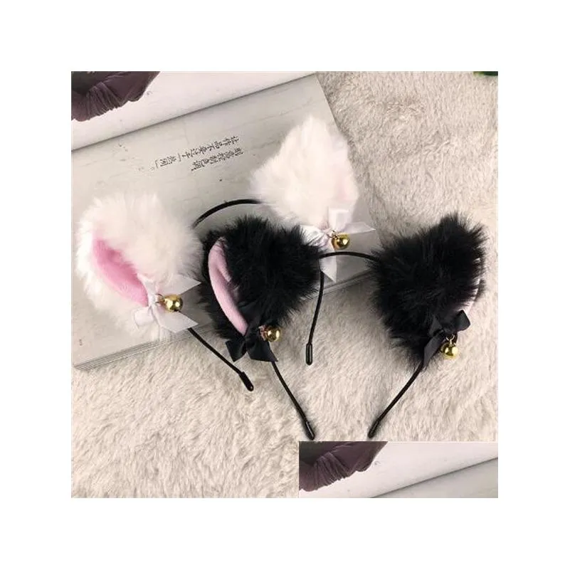 kids hair accessories black and white cosplay internet bell headband fox cat ear headwear hairband gc1887