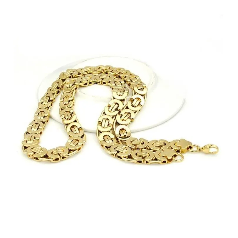 fashion 11mm gold huge heavy long men chain necklace 316l stainless steel byzantine necklace jewelry 