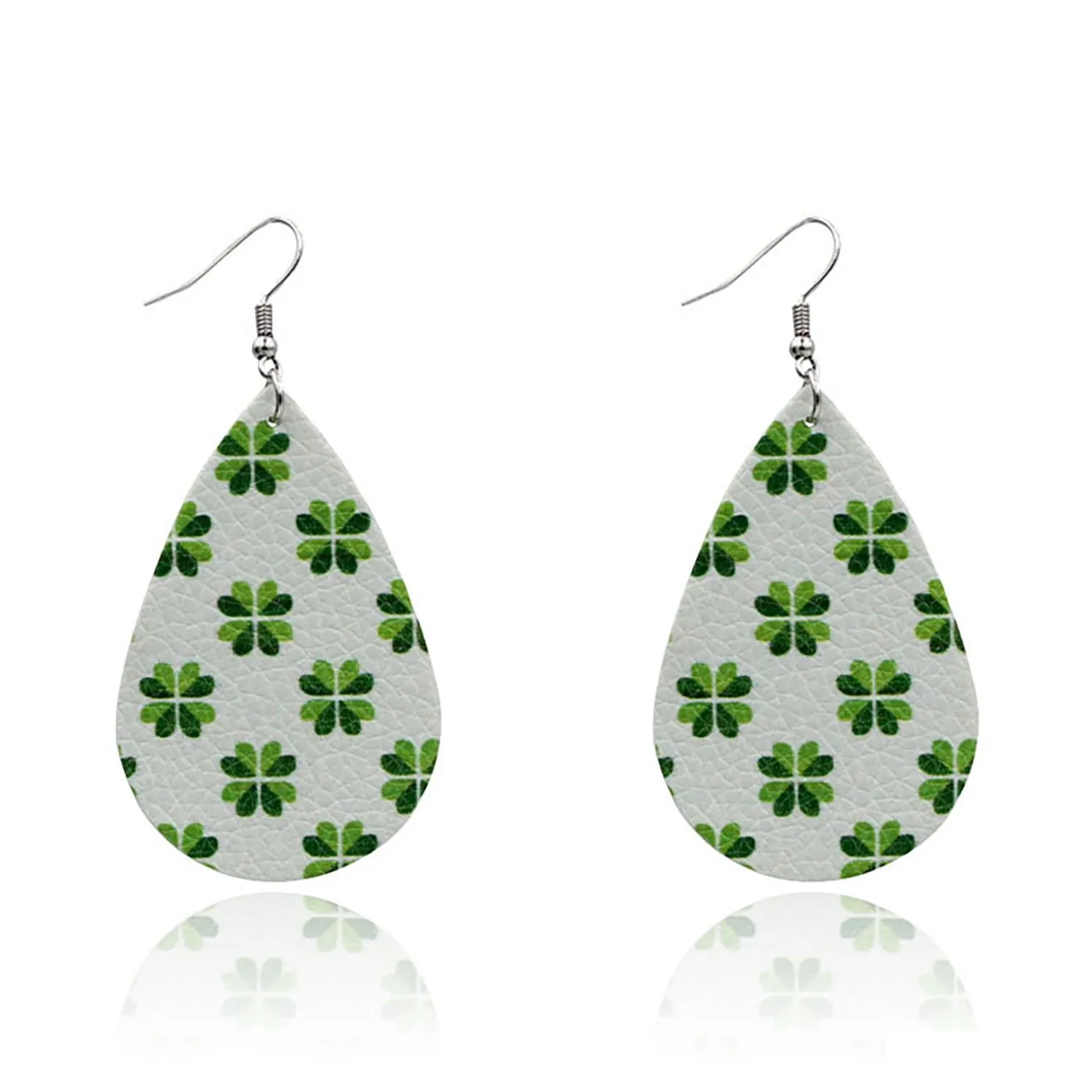 Dangle chandelier St. Patrick`s Day Faux Leather Earrings Irish Shamrock stud Clover Teardrop Set for Women