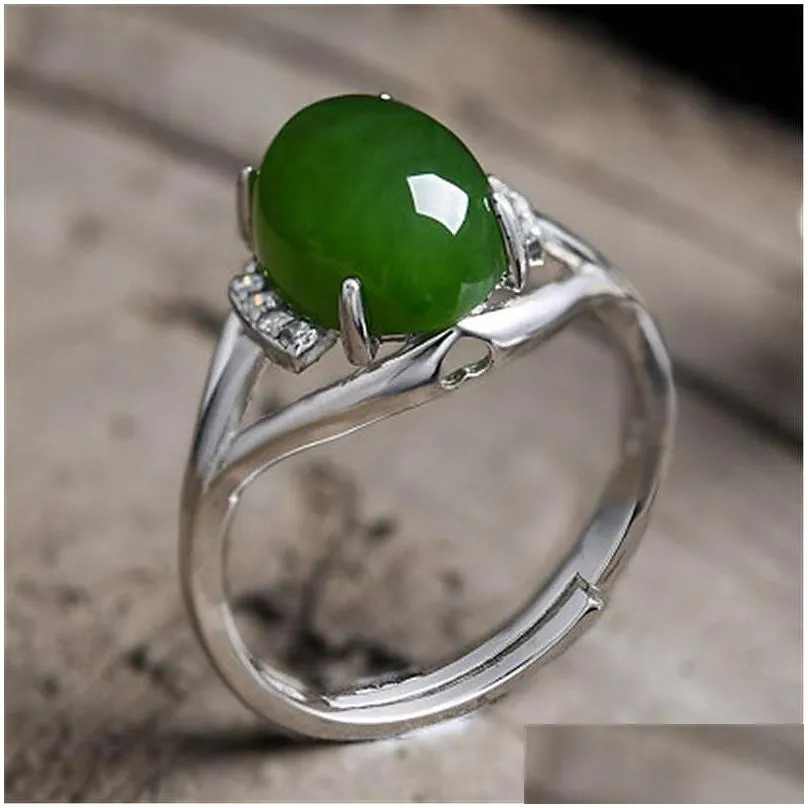 green jade emerald gemstones zircon diamonds rings for women white gold silver jewelry argent bijoux vintage bague party gifts cluster