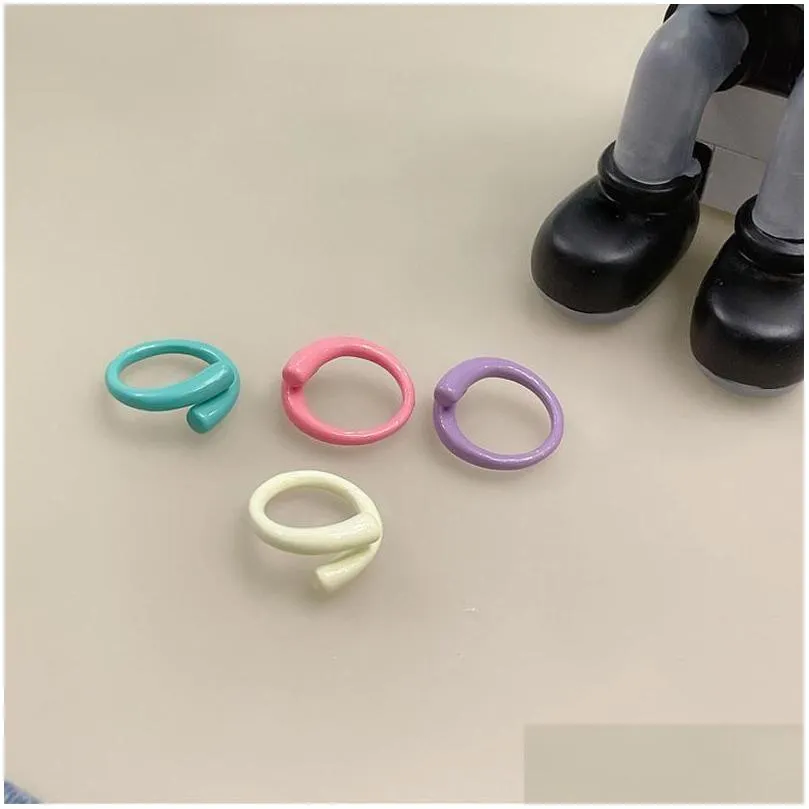 cluster rings korean opening ring colourful macaroon for women geometric round girl temperament versatile jewelry gifts
