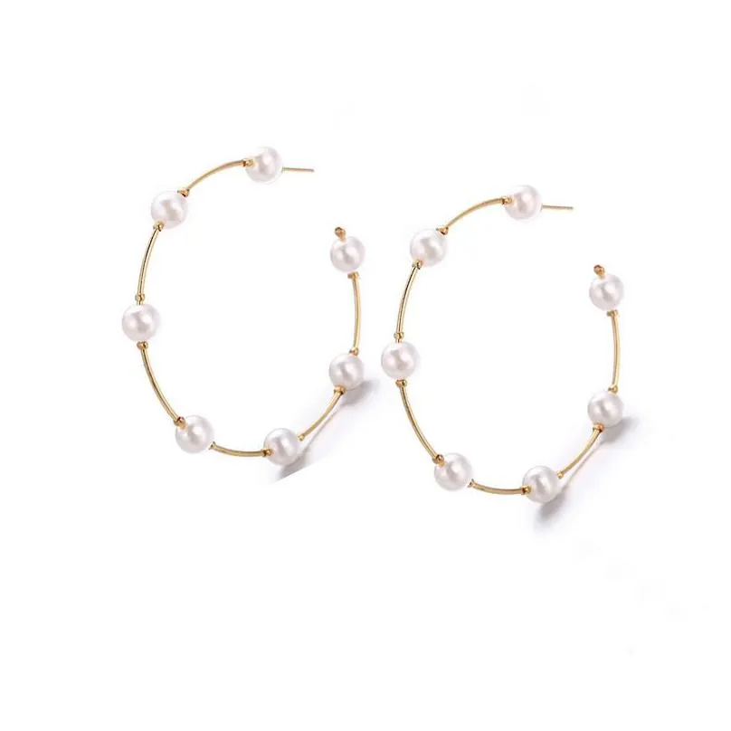 new boho white imitation pearl round circle dangle earrings women gold color big hoop earring korean jewelry brincos statement earing