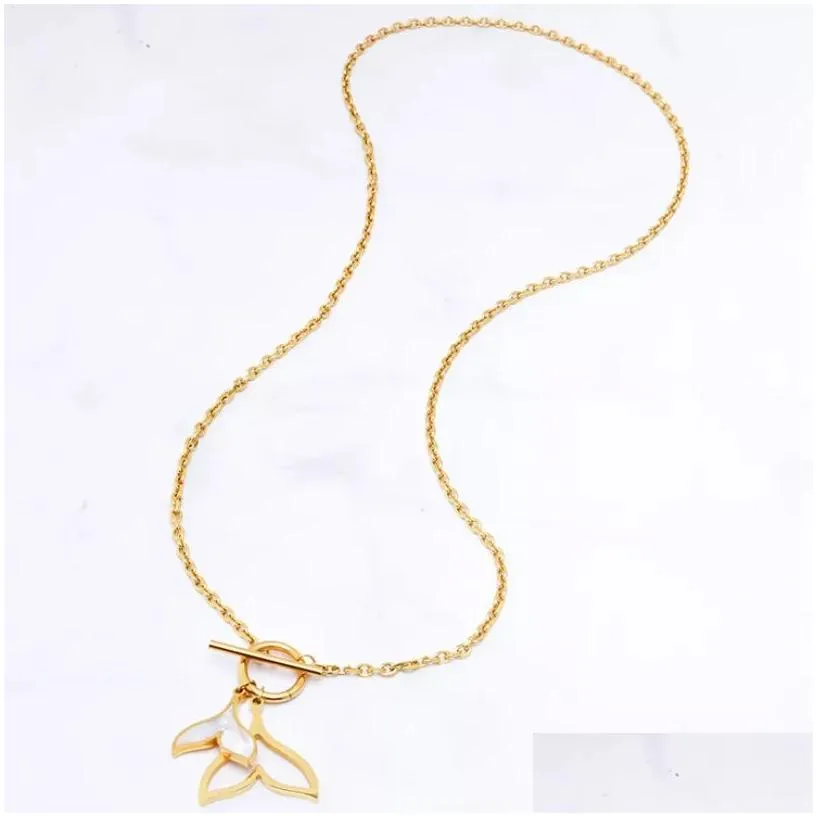 316l stainless steel shell double fish tail pendant charm chain choker ot buckle necklace for women fashion fine jewelry