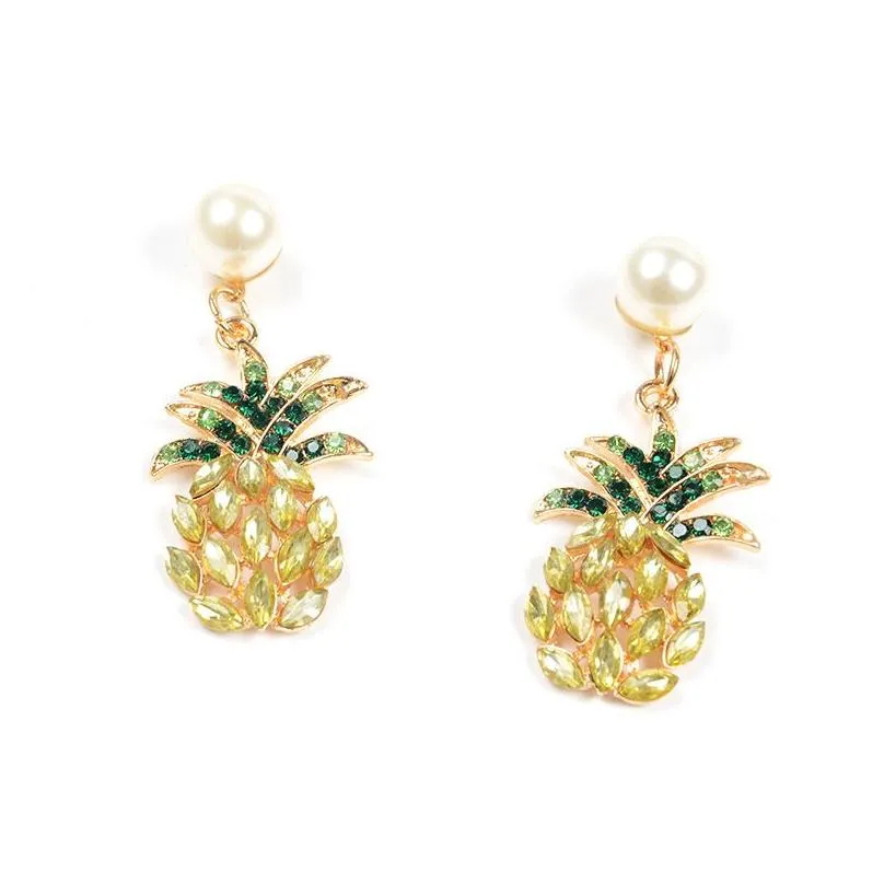 Pearl-studded yellow pineapple earrings female dress ball popular wild earrings