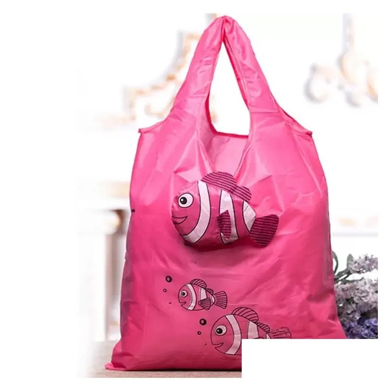 cute cartoon fish shopping bag travel reusable foldable handbag grocery tote storage home storage bags