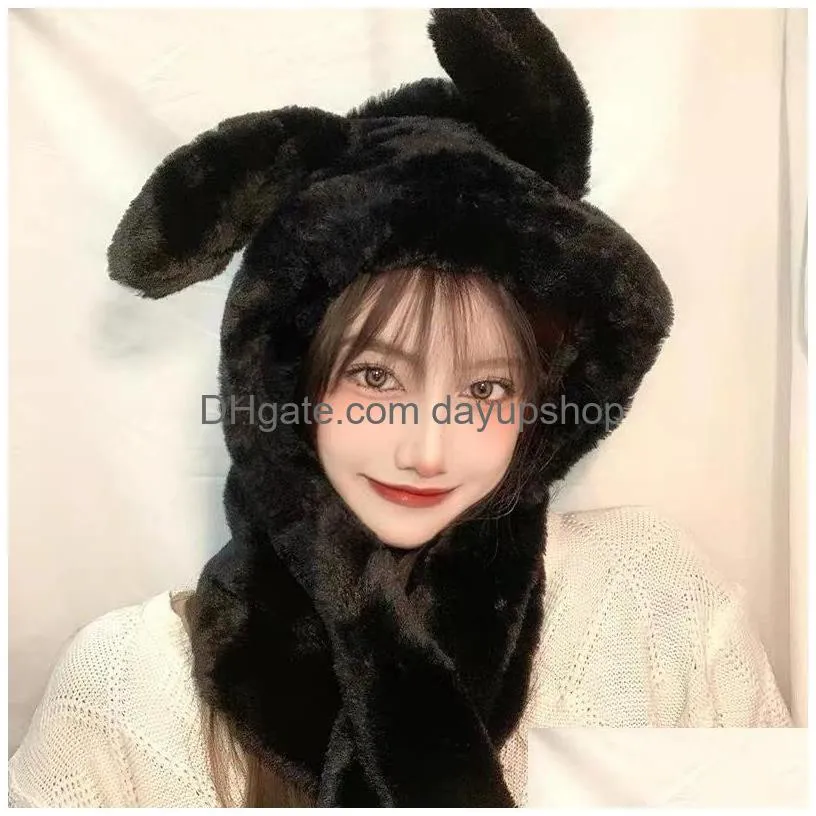 beanies beanie/skull caps women ears winter hat high quality add fur lined flanging cap stylish cute beanie thick outdoor warm oliv22
