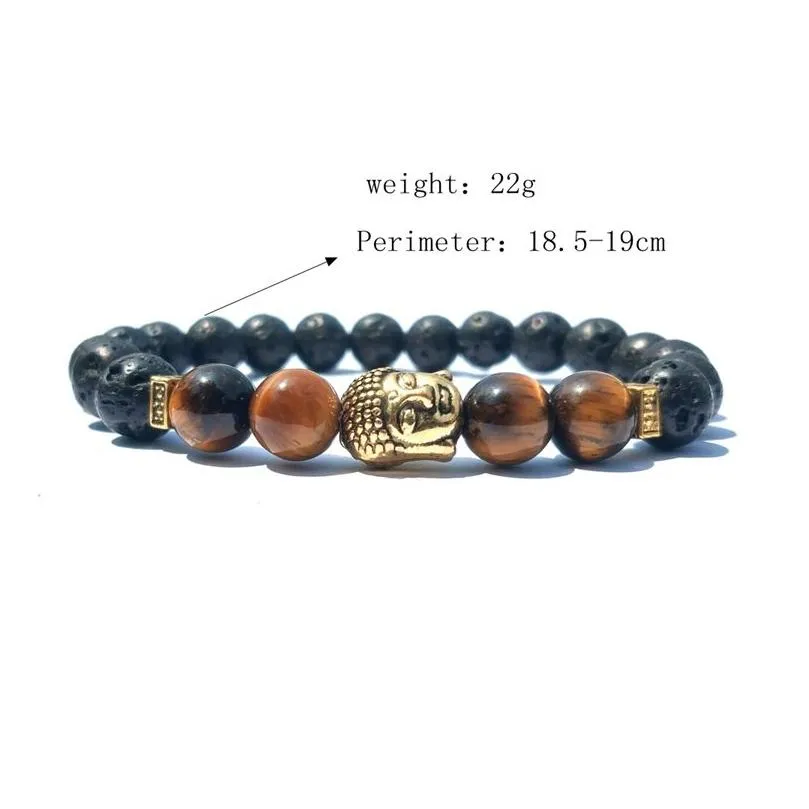 crystal strands Stone beaded Bracelet Women,7 Chakra Natural Tiger Eye Beads Volcanic Lava Elastic Bangle Buddha Jewelry Charm Aromatherapy Essential