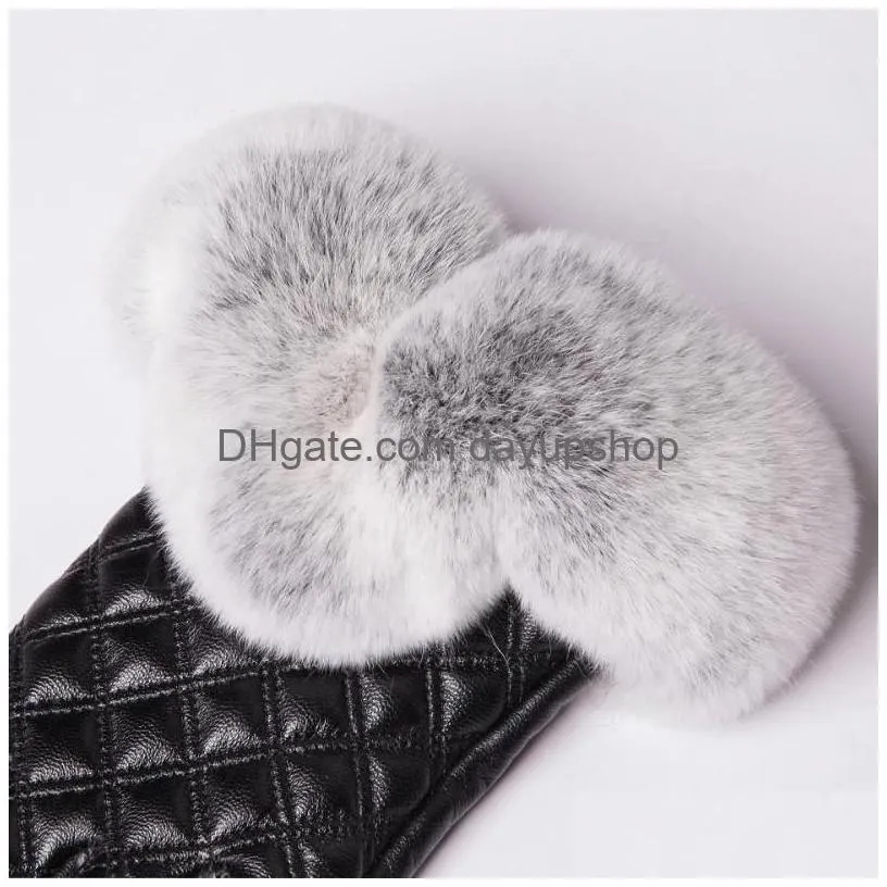 five fingers gloves touch screen for woman winter warm genuine leather elegant ladies real fur sheepskin1