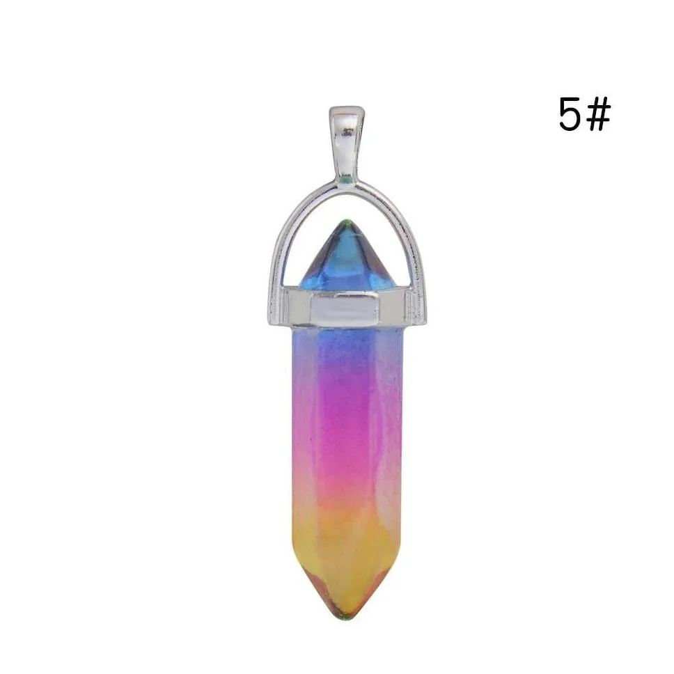 Colorful Glass Hexagon prism Charms Rainbow pendant for Necklace jewelry making women men Wholesale MKI