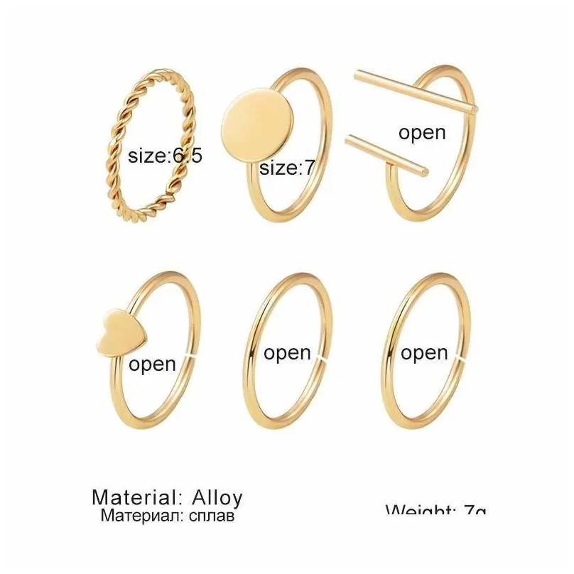 wedding rings fashion gold color round heart geometric set for women minimalism thin circle open ring joint knuckle female jewelry