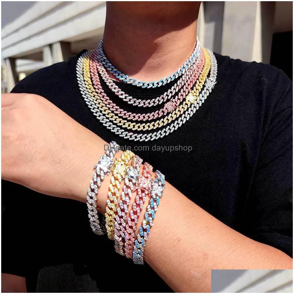 color cuban link chain 9mm zirconia mens bracelets jewelry 7 8 9 10 inch hip hop electroplated bracelet for men and women party