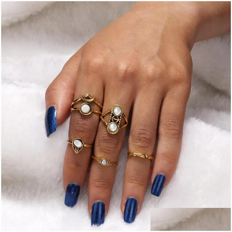 cluster rings geometrical irregular for women fashion aneis big white stone jewelry knuckle set boho anillos femal gift
