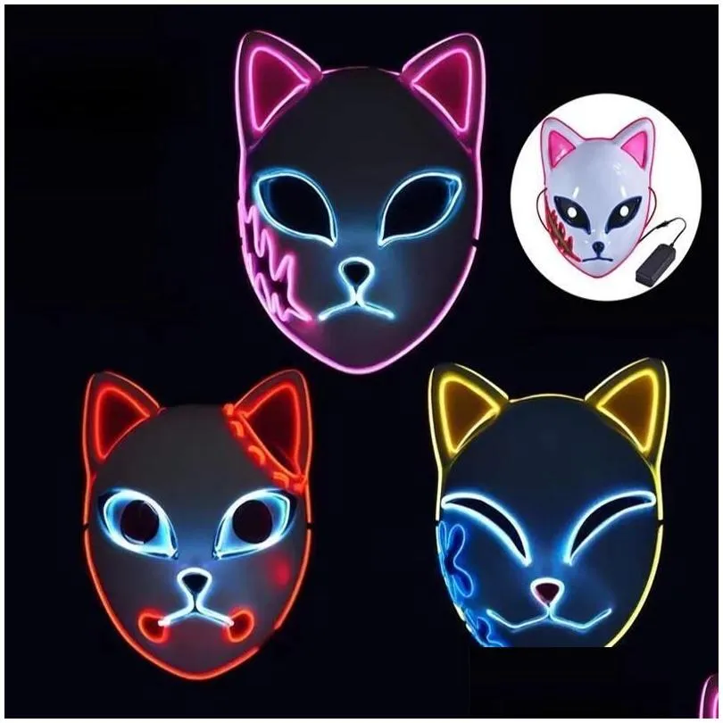 led halloween mask mixed luminous glow in the dark mascaras halloween anime party costume cosplay masques el wire demon slayer fox